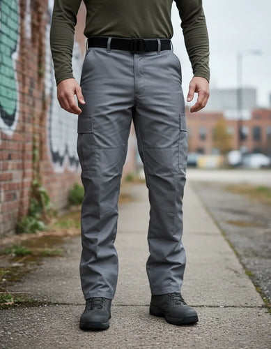 Pantalón Táctico Militar Comando Bolsas De Cargo Gabardina Gris Casual Trabajo Rudo Unifor