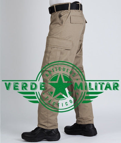 Pantalón Bolsas De Cargo Táctico Comando Otan Gabardina Kaki Reforzado En Entre Pierna Y Rodillas Uniforme Trabajo Rudo