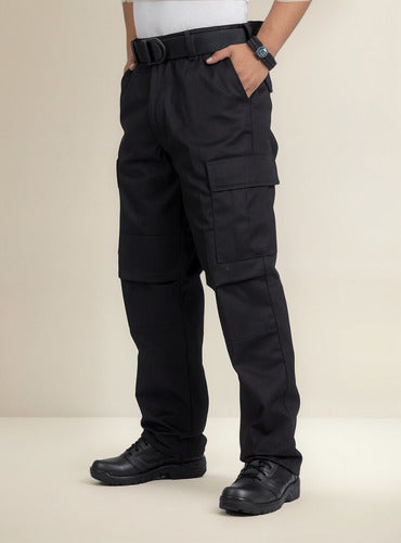 Pantalón Táctico Militar Uso Rudo Bolsas De Cargo Gabardina Negro Otan Uniforme Policía Seguridad Privada Vestir Casual
