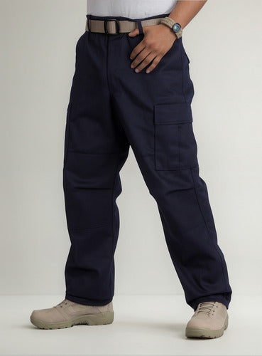Pantalón Táctico Gabardina Azul Comando Otan Bolsas De Cargo Scout Policía Uniforme Seguridad Privada Municipal Reforzad