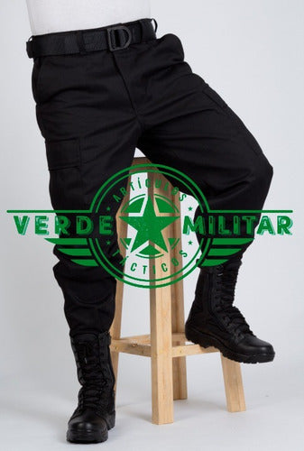 Pantalón Táctico Militar Uso Rudo Bolsas De Cargo Gabardina Negro Otan Uniforme Policía Seguridad Privada Vestir Casual