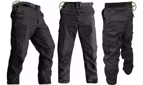 Pantalón Táctico Militar Uso Rudo Bolsas De Cargo Gabardina Negro Otan Uniforme Policía Seguridad Privada Vestir Casual