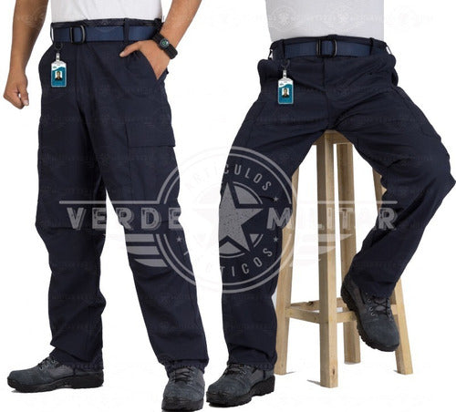 Pantalón Táctico Gabardina Azul Comando Otan Bolsas De Cargo Scout Policía Uniforme Seguridad Privada Municipal Reforzad
