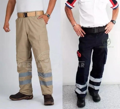 Pantalon Tactico Con Reflejante Paramedico Ciclista Motociclista Bolsas De Cargo Tela Anti