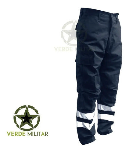 Pantalon Tactico Con Reflejante Paramedico Ciclista Motociclista Bolsas De Cargo Tela Anti