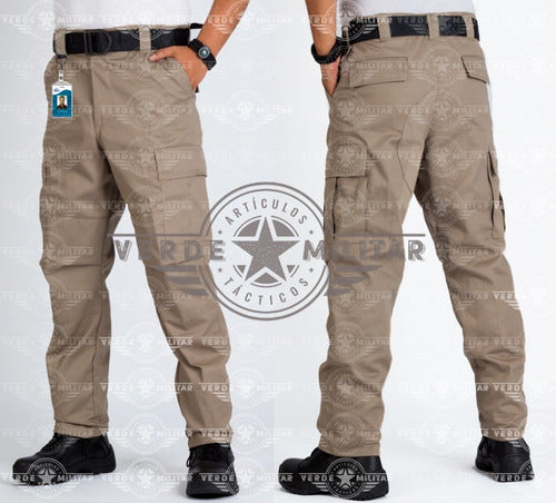 Pantalón Bolsas De Cargo Táctico Comando Otan Gabardina Kaki Reforzado En Entre Pierna Y Rodillas Uniforme Trabajo Rudo