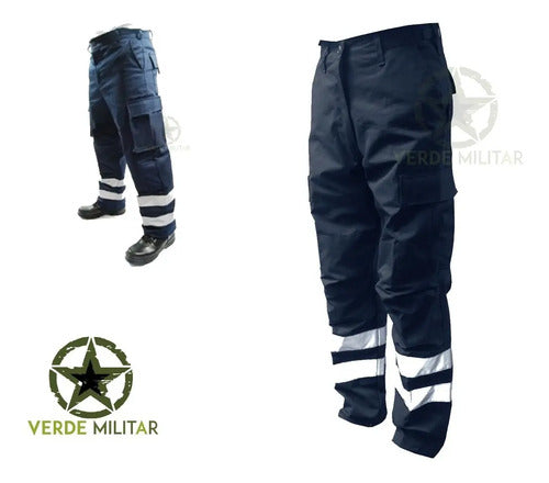 Pantalon Tactico Con Reflejante Paramedico Ciclista Motociclista Bolsas De Cargo Tela Anti