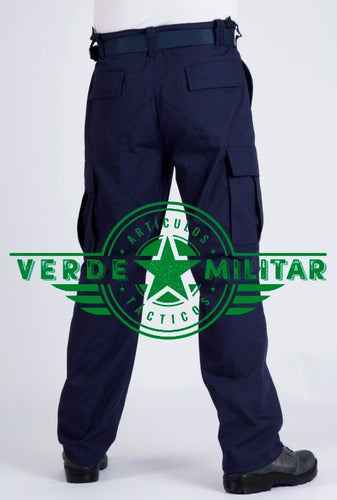 Pantalón Táctico Gabardina Azul Comando Otan Bolsas De Cargo Scout Policía Uniforme Seguridad Privada Municipal Reforzad