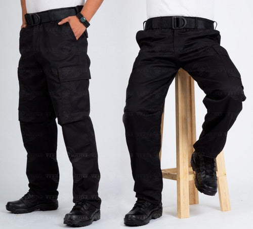 Pantalón Táctico Militar Uso Rudo Bolsas De Cargo Gabardina Negro Otan Uniforme Policía Seguridad Privada Vestir Casual