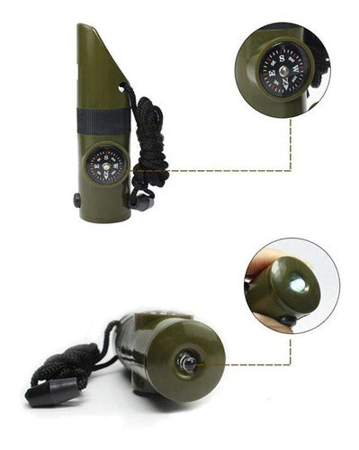 Brujula Silbato Tactico Supervivencia 7en1 Militar Original