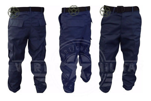 Pantalón Táctico Gabardina Azul Comando Otan Bolsas De Cargo Scout Policía Uniforme Seguridad Privada Municipal Reforzad